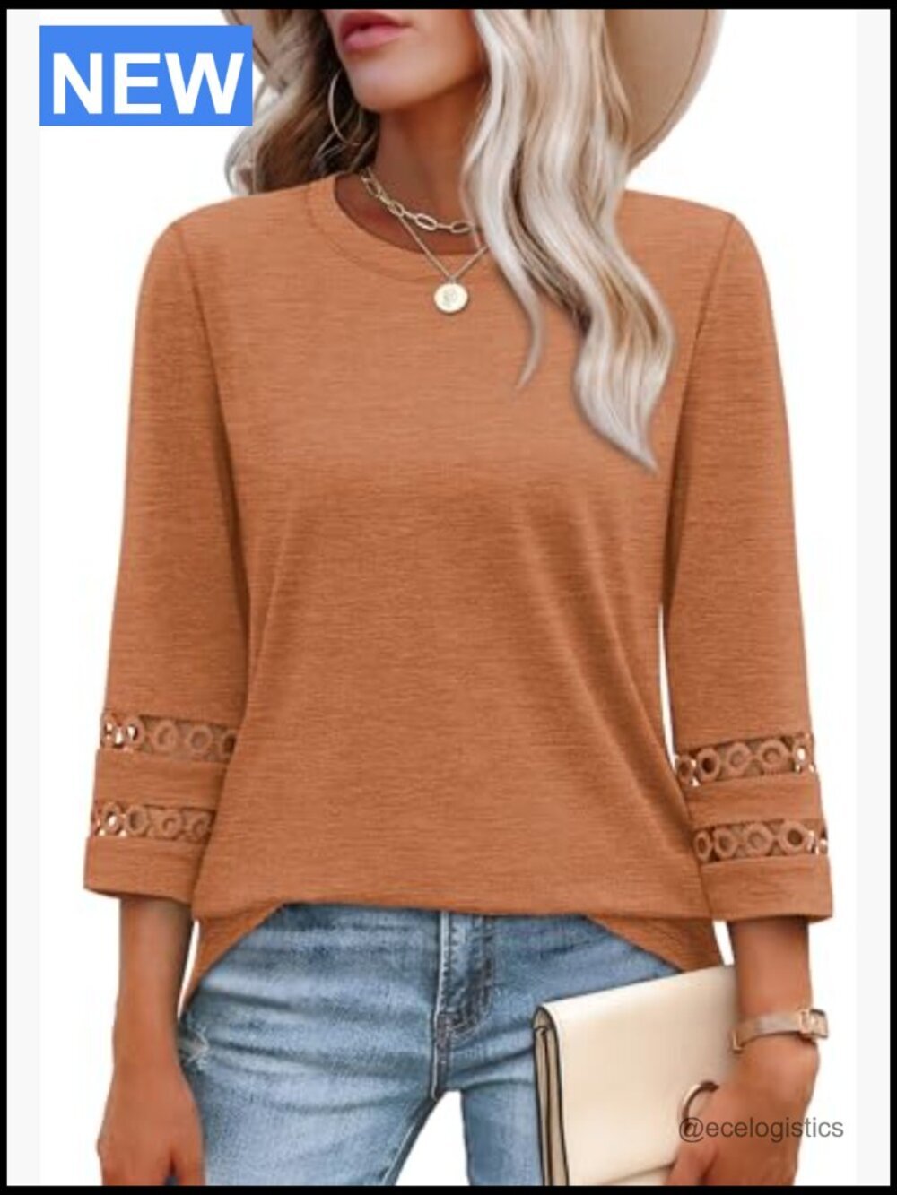 3/4 Sleeve Dressy Casual Tops Crewneck Loose Fit Blouses Women's Fashion - Picture 2 of 7